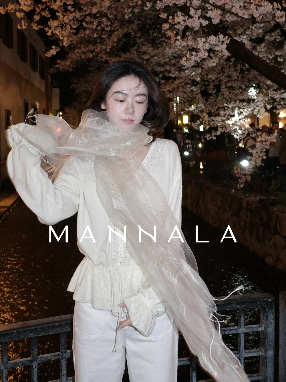

Mannala Spring Water Lily Gentle Handmade Knitted Hollow out Drawstring Flared Sleeve White Knitwear Q4975 Women's Loose Fit