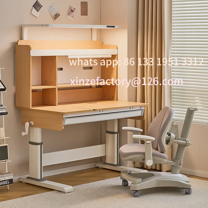 Tavolo da sole in legno massello con sollevamento regolabile per desktop domestico, protezione per gli occhi, grande cassetto, scrivania da studio per bambini, scrivania per computer