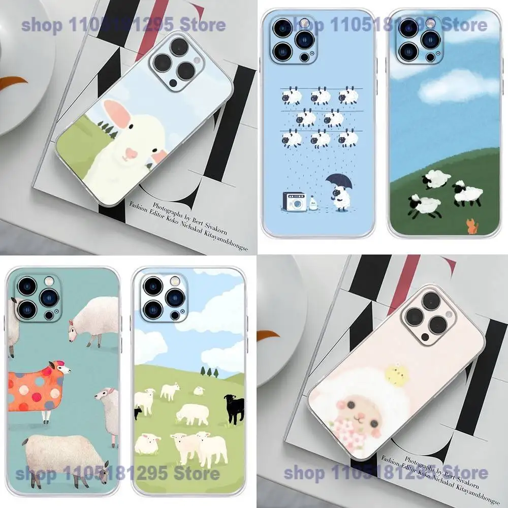 حافظة هاتف على شكل خروف كرتوني لطيف لهاتف آيفون 17 16,15,14,13,12,11 Plus,Pro,Max,XR,Plus,E,غطاء شفاف صغير