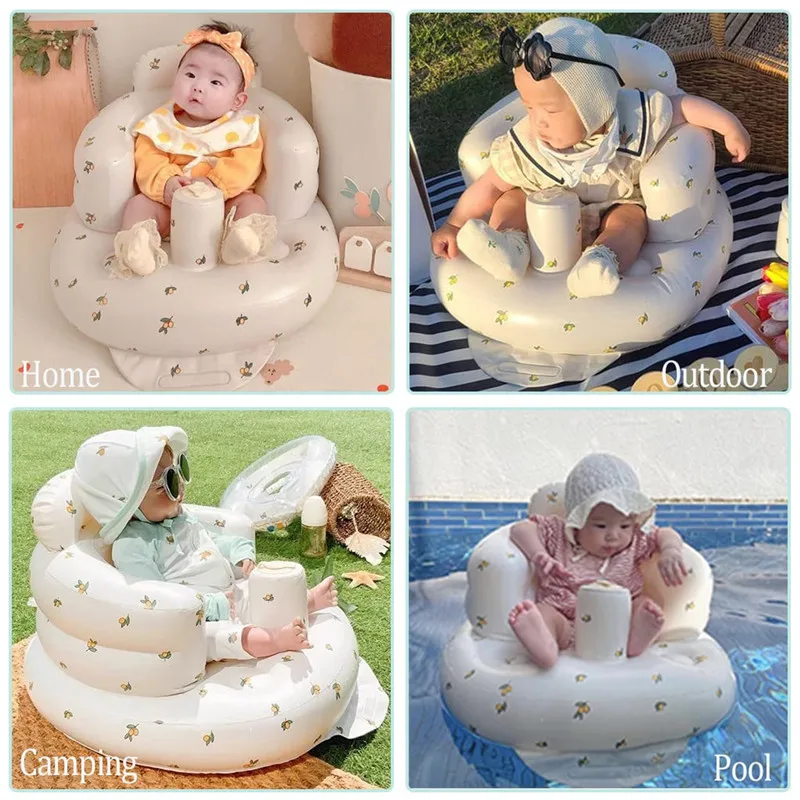 Baby Inflatable Seat Built in Air Pump Infant Back Support Sofa Chair for Sitting Up Portable Baby Shower Chair Floor Seater image 3