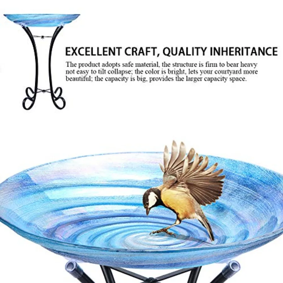 MUMTOP Outdoor Glass Birdbath with Metal Stand for Lawn Yard Garden Decor, 18 Dia/21.65 Height view 4