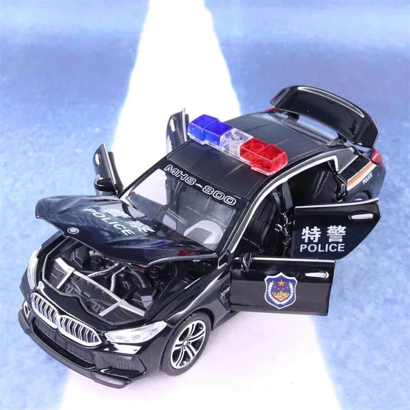 1:32 BMW M8 Car Model Decoration Simulation Alloy Car Model Police-Car Model Sound Light Toy Pull Back Car Children Gifts A29