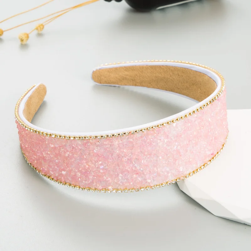 Korean simple baroque style colored crystal headband female Internet celebrity fashion face wash wide edge headband head jewelry