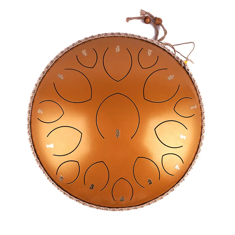 

2025 Factory Offer 14 Inch (35 Cm) Balmy Drum Steel Tongue Gold Hank Drum Big Size 15 Tongue Design Metal Material