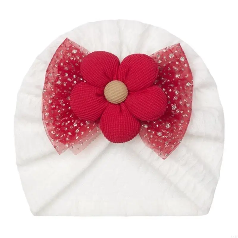 

N84E Hospital Turban Hat Caps for 0-12 Month Baby Bowknot Flower Headwrap