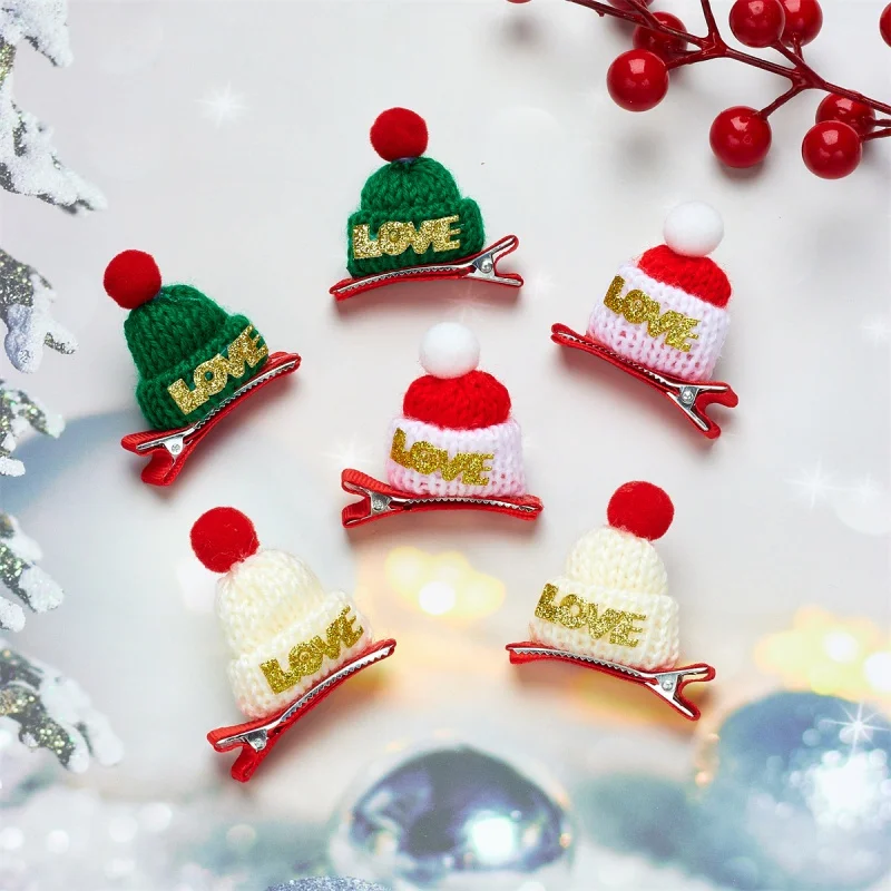 

2Pc Mini Knitted Hairpin Love Merry Christmas Decor Children HairClip Hair Accessories