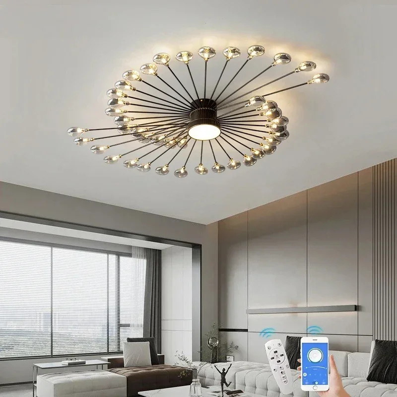 Simple Copper Fireworks Bedroom Led Ceiling Lamp Modern Bedroom Led Ceiling Chandelier for Living Room Lights for Room Decor