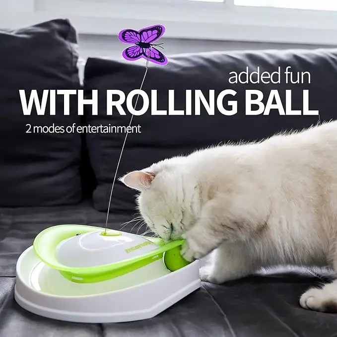 Butterfly Shaped Smart Interactive Cat Movement Toys 360-degree Roll Around Flutter Bug for Pet Playing With Rolling Ball
