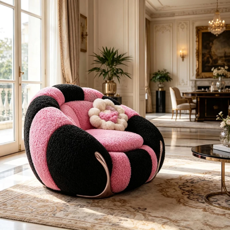Terry cloth decorative chair black pink striped single casual sofa chair