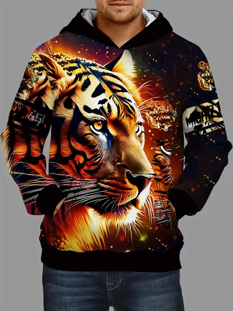 Men's Hoodie Autumn Casual Long Sleeve Sweatshirt Tiger Pattern 3d Print Hooded Tops Pullover Fashion Street Oversized Clothing