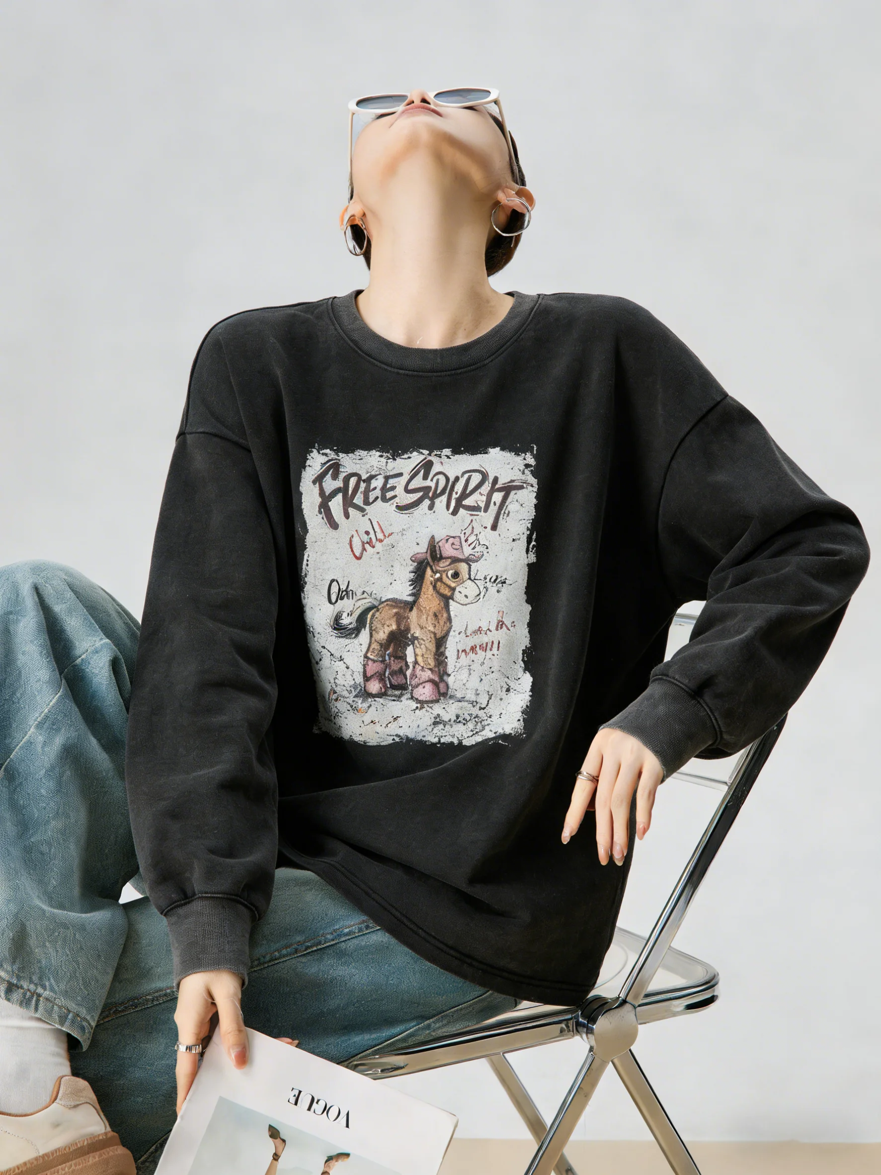 

Loose Women's round Ne Sweatirt Print Comfortable Spring New Sle Casual Faion Polyester Fiber Long Sve Top