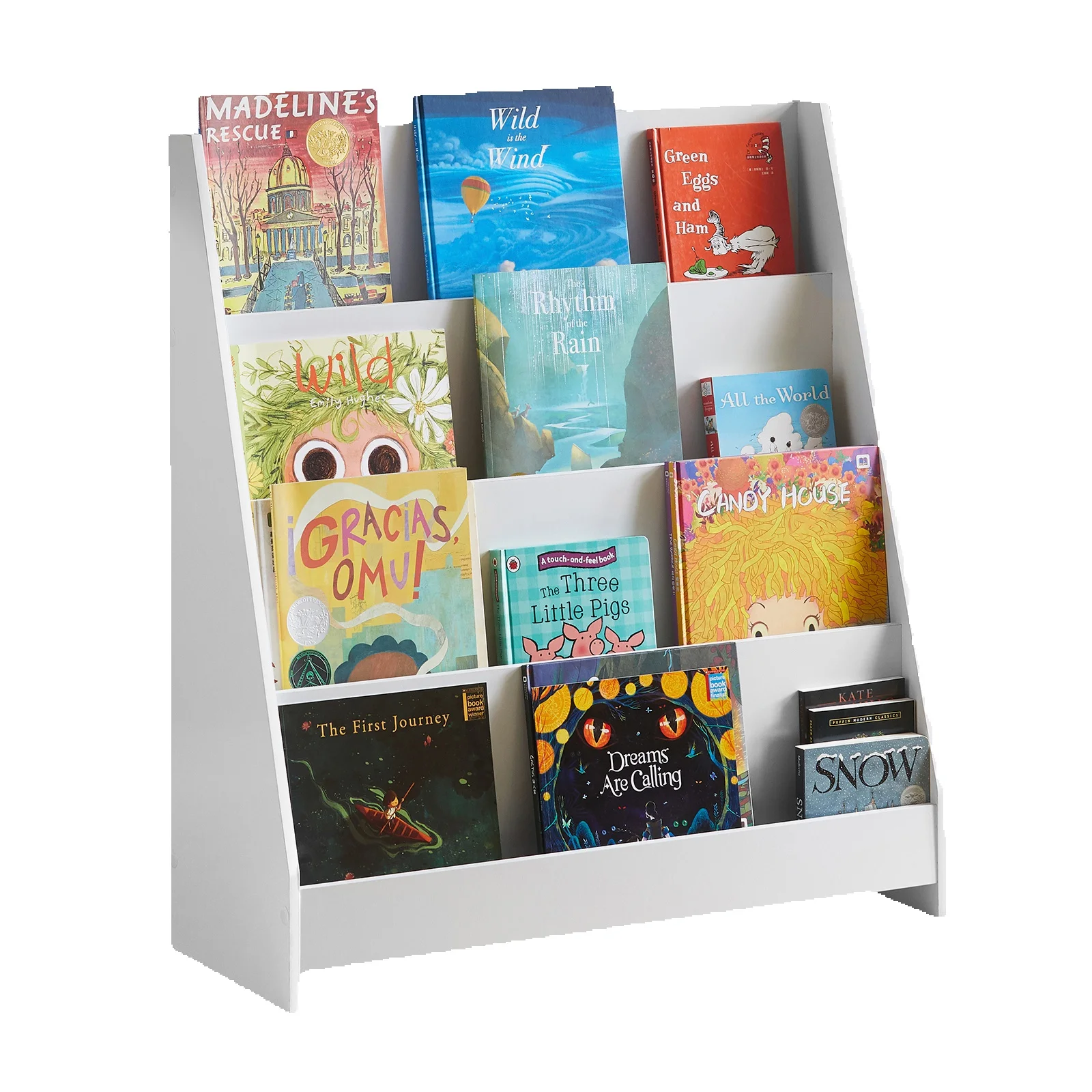 SoBuy KMB32 Kinder Bücherregal Kinderregal Zeitungsständer mit 4 Ablagefächern Aufbewahrungsregal für Kinder Weiß