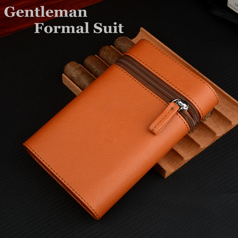 Mini Cedar Wood Lined Cigar Case, Orange Travel Cigar Case, Tobacco Tube, Leather Cigar Holder Box, Smoking Accessories