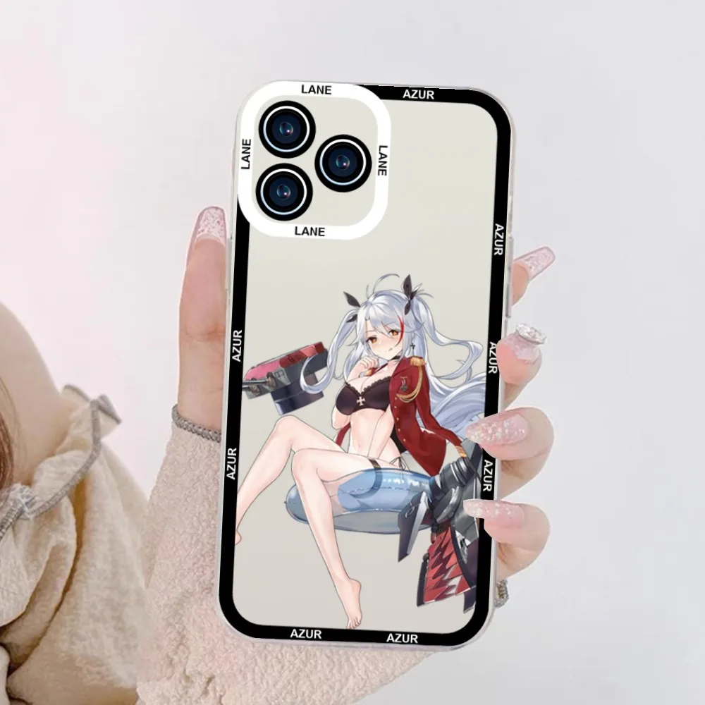 Azur lane prinz eugen telefon hülle für iphone 11 12 mini 13 14 15 pro max transparente schale