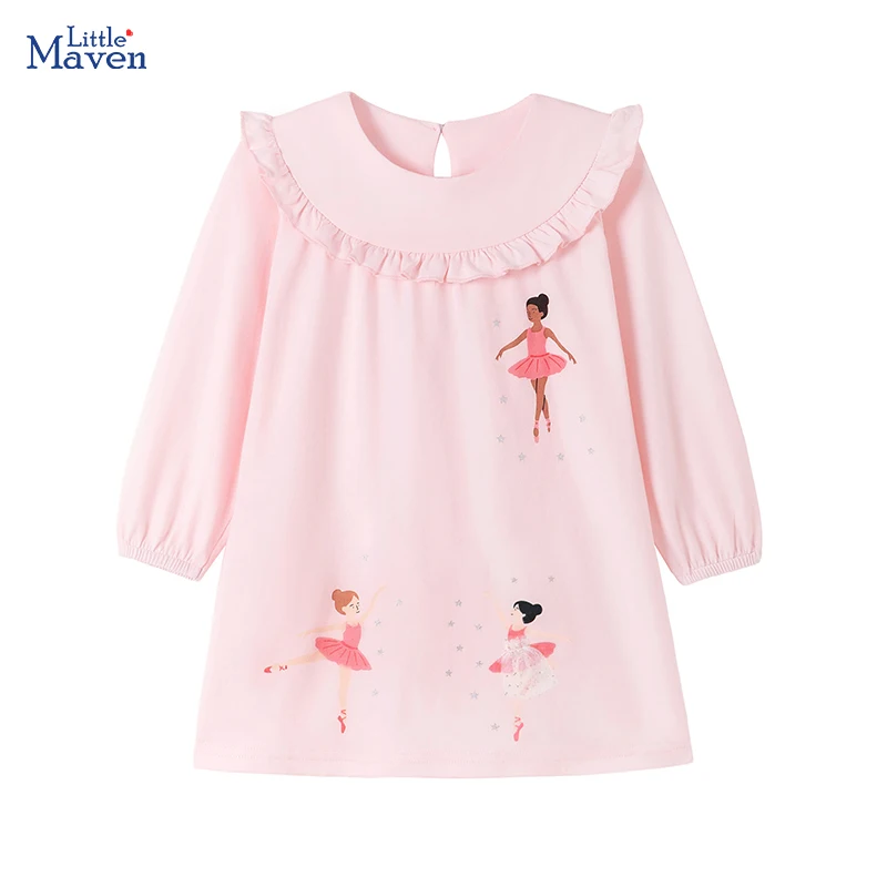 Little Maven Kinderkleidung Herbst Neue Mädchen-Partykleider Kinderkleidung Baby Mädchen Langarm Cartoon Ballett-Tänzerin Kleid