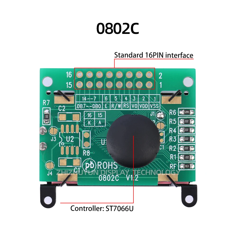 شاشة LCD متوازية لميكروكونترولر ، شاشة أحرف ، ضوء أخضر ، نص أسود ، STM32 ، 0802C ، 0802C ، 8x2 ، 8x2 ، 51 ، STM32