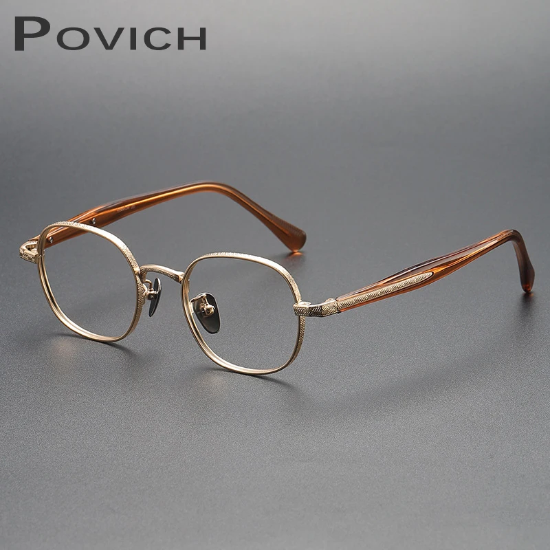 

POVICH Tortoise Acetate Eyewear Retro Round Glasses Men Titanium Eyeglass Frame Myopia Reading Prescription Strong Optical