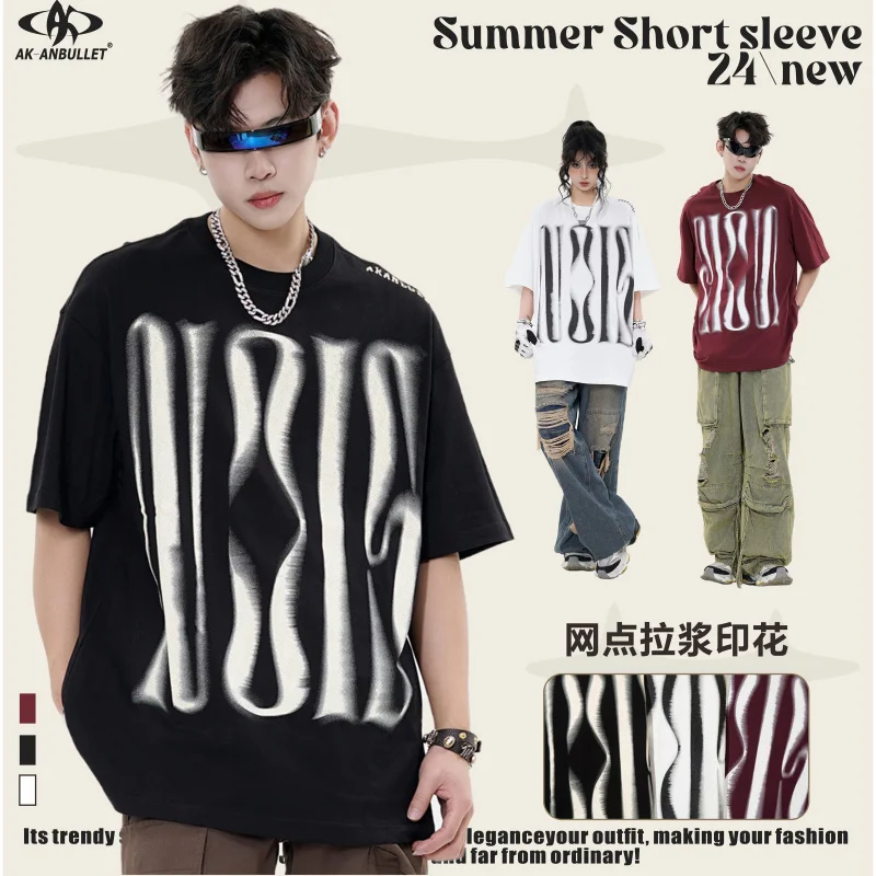 

Couple models new short-sleeved cotton T-shirt men's summer American street tide high-quality letters pulped printing tide brand