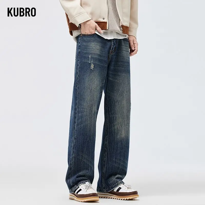 

Американские джинсы в стиле ретро, мужские осенне-зимние новые стильные свободные повседневные мужские прямые широкие модные джинсы с эластичной резинкой на талии