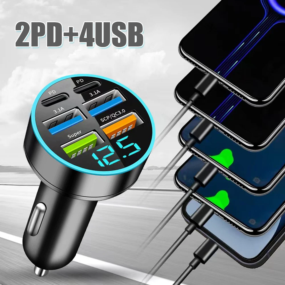 

1Pc Universal Car 66W Fast Charging with Digital Display Car Charger USB Port Voltage Phone Charge Adapter Car Accessories