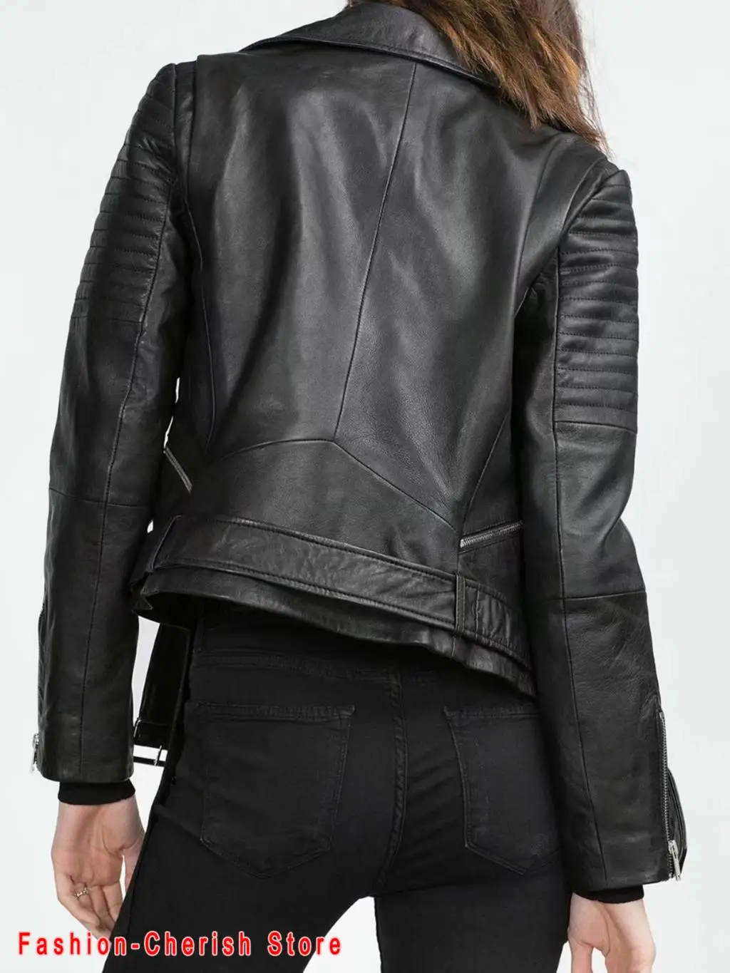 New Women Autumn Winter Black Faux Leather Jackets Zipper Basic Coat Turn-down Collar Motor Biker Jacket With Belt