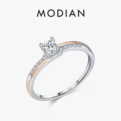 MODIAN 925 Sterling Silver Classic Wedding Elegant Ring Rose Gold Color Line Unique Metallic Contrast Design Jewelry For Women