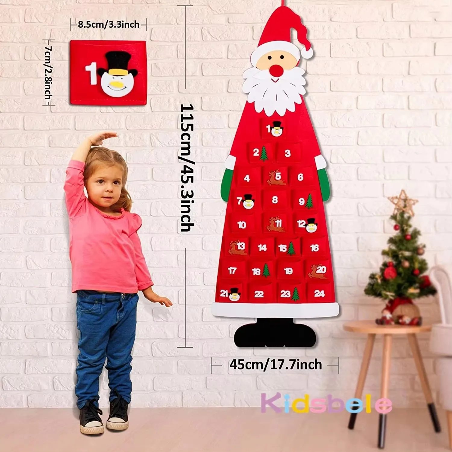 Calendario dell\'avvento in feltro natalizio appeso a parete calendario dell\'avvento di babbo natale con tasche 24 Da