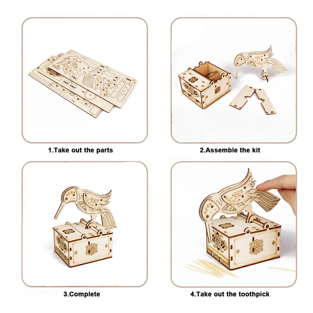 Woodpicker Toothpick Holder Mechanical Model 3D Wooden Puzzle Automatic Dispenser 100 Count Self Assembling Home Decoration Gift