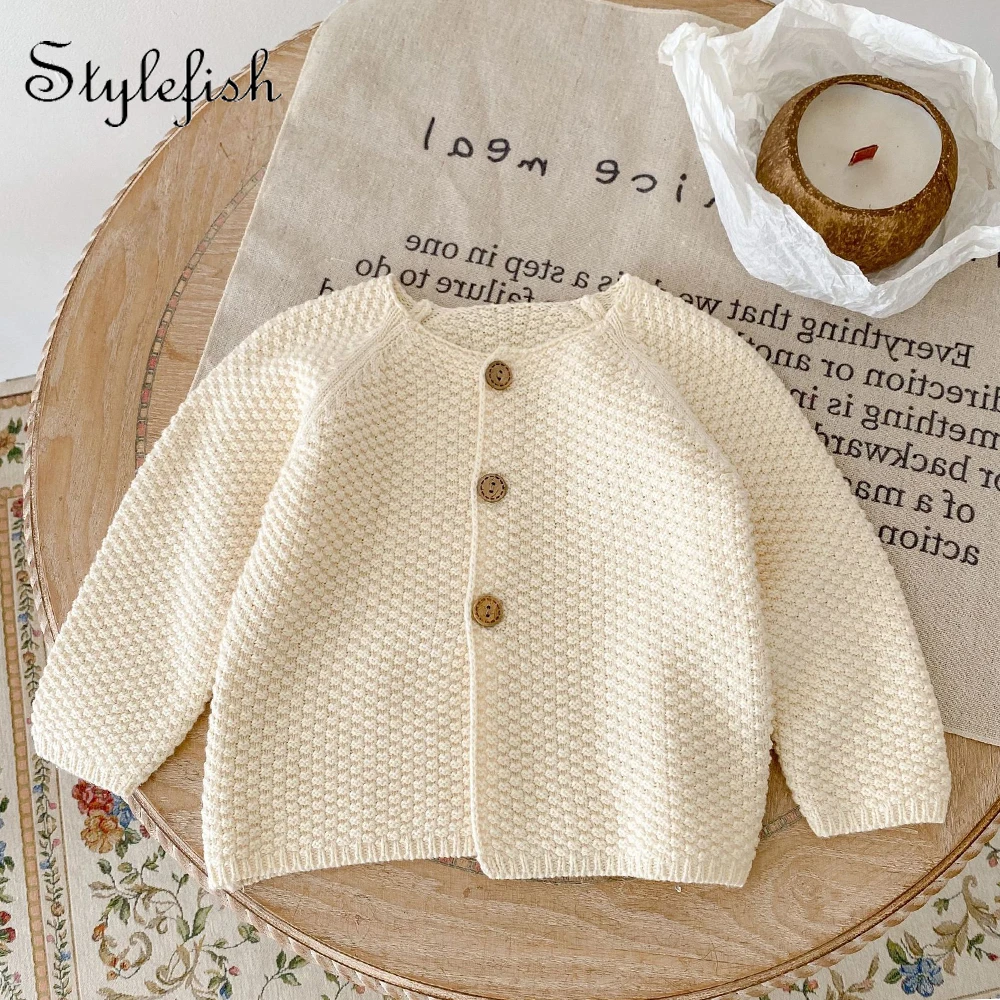 Ins baby clothes sweater coat boys and girls cardigan spring versatile top unisex baby knitting coat simple and fashionable