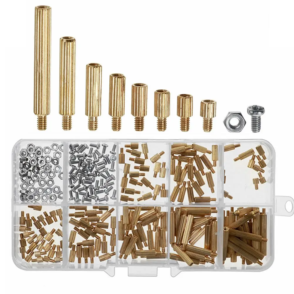 AOQDQDQD 260Pcs M2 PCB Threaded Brass Male Female Standoff Spacer Board Hex Screws Nut Assortment Box Kit Set with Plastic Box