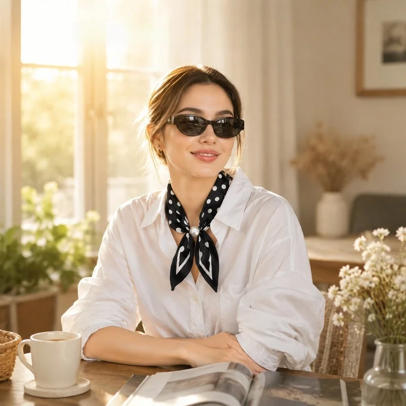 Classic and stylish polka-dot scarf with magnetic closure，New spring and summer collection of elegant printed scarves，Multi-func