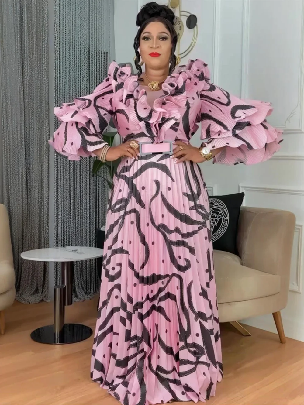 

Африканские вечерние платья больших размеров для женщин, Дашики Анкара, плиссированное свадебное вечернее платье с рюшами, элегантное мусульманское платье макси в Турции