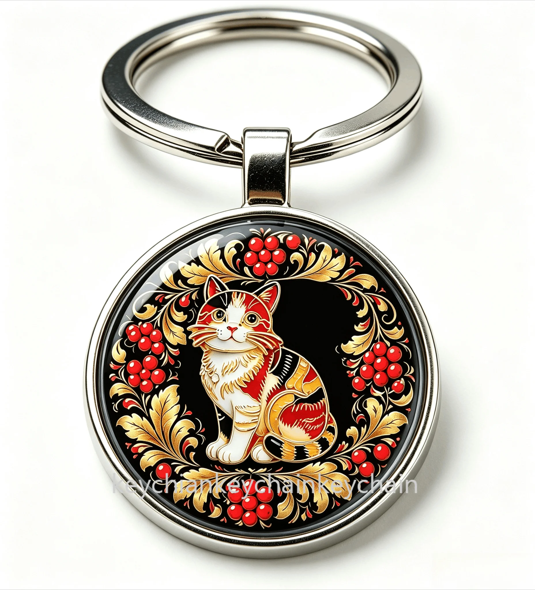 Russian folk art Cute cat Keychain Keyring Bag Pendant Gift