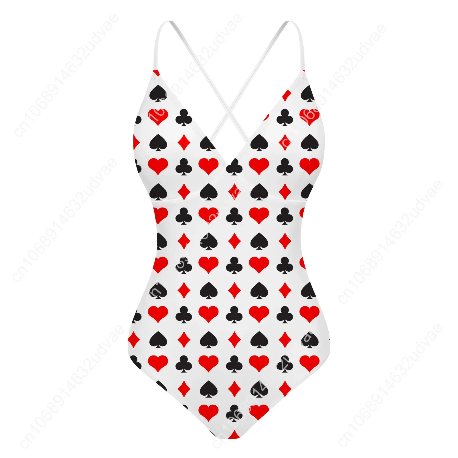Playing Cards V-neck Halter Back Swimsuit Womens Bathing Suits Personalized Bikini Pool Party Swimwear Custom Made Beachwear