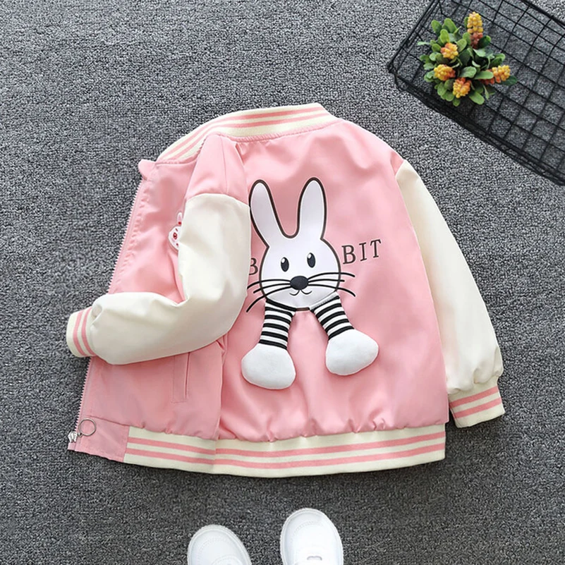 Spring and Autumn 2024 Girls and Children\'s Leisure Printing Rabbit Long sleeved Hooded Zipper Coat Children\'s Clothing 1-6 Y