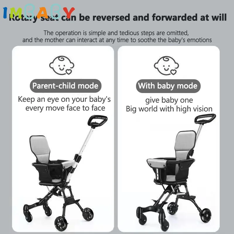 IMBABY Light Foldable Baby Stroller Kid Outdoor Travel Carriage Cart Toddler Two-Way Seats Landscape Portable Four-Wheel Cart