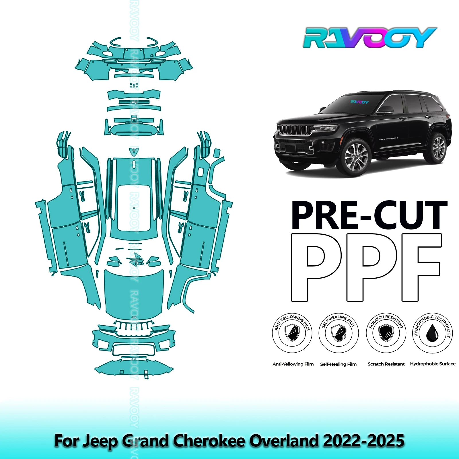 

8.5Mil Precut PPF Paint Protection Film Full Vehicle For Jeep Grand Cherokee Overland 2022-2025Clear Bra