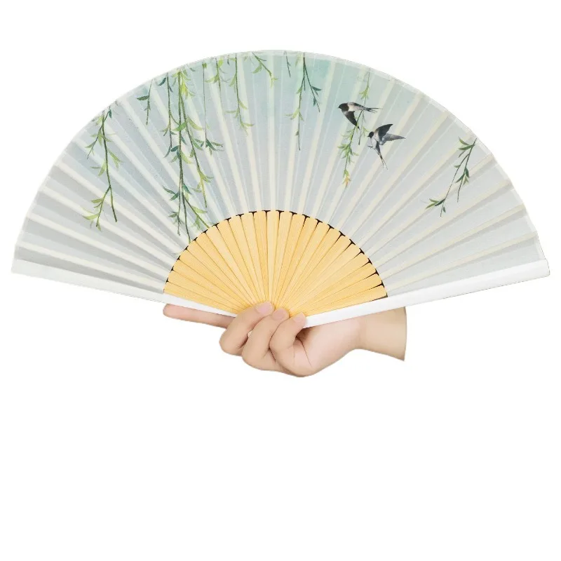 Chinese Style Folding Fan, Antique Portable Small Silky Fan for Summer Hanfu Photos and Dance Performance