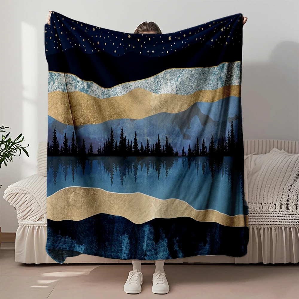 

Vintage Flannel Bed Blanket Midnight Lake Faux Fur Throw Comforter Hypoallergenic Fade-resistant Blankets For Office Workers