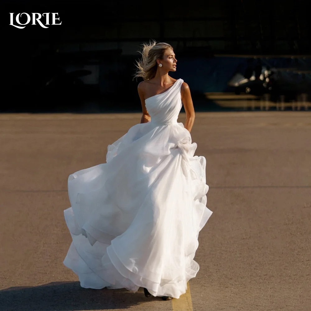 LORIE Elegante Brautkleider aus Tüll, trägerlos, A-Linie, Falten, Ball- und Strand-Brautkleid, mehrstöckige Rüschen, individuelles Brautkleid