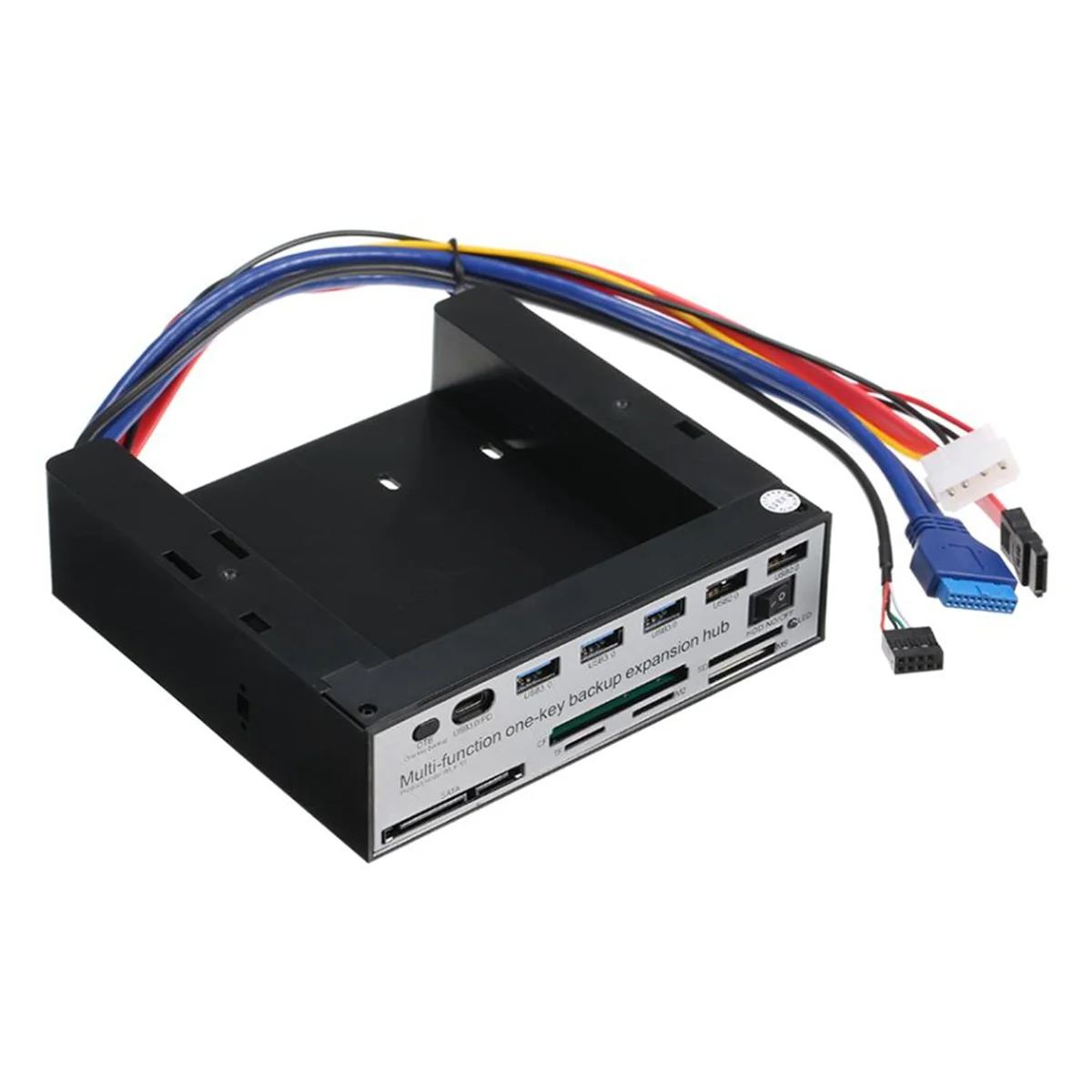 

5.25 Inch Front Panel Expansion Hub with 3 USB3.0 2 USB2.0 Ports 5-In-1 Card Reader Support One-Key Backup Panel