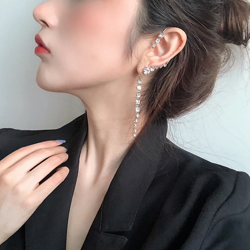 

-inlaid Ear Bone Clip Non Piercing Earrings for Woman Alloy Rhinestone Decor