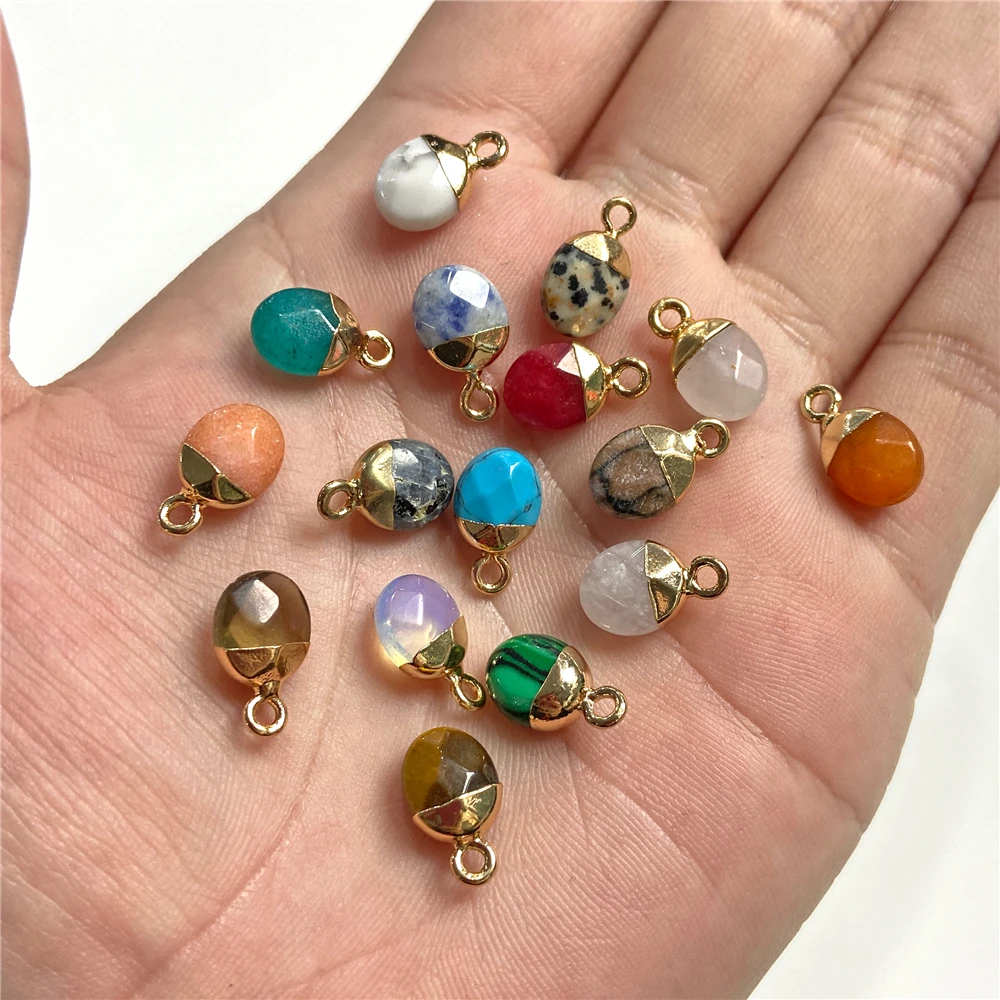 5pcs Natural Stone Oval Faceted Charm Pendant for DIY Jewellery Making Necklace Earrings Gem Pendant Accessory 6x10MM Wholesale