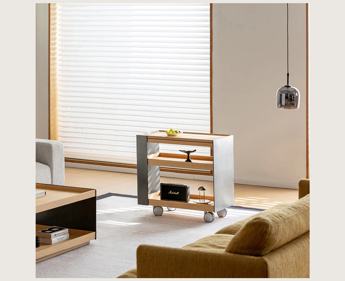 

Sofa side cabinet movable trolley Japanese solid wood edge few designer contrasting color side cabinet storage cabinet