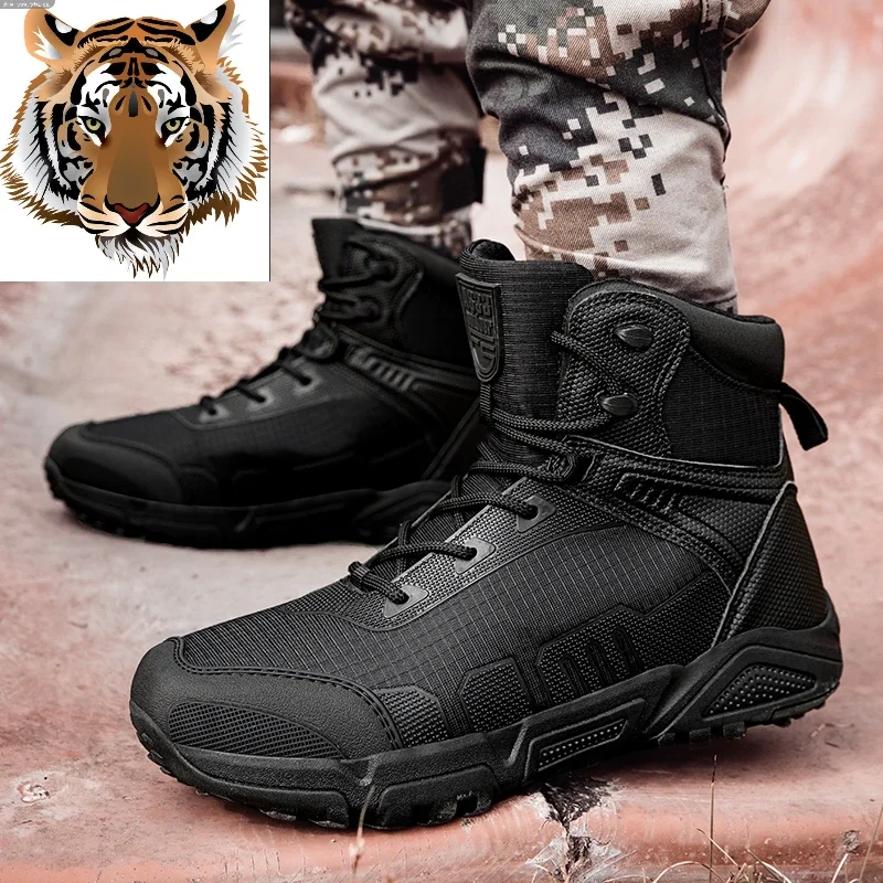 Mens Tactical Boots Mens Desert Waterproof Work Safety Shoes Climbing Hiking Shoes Ankle Mens Outdoor Boots