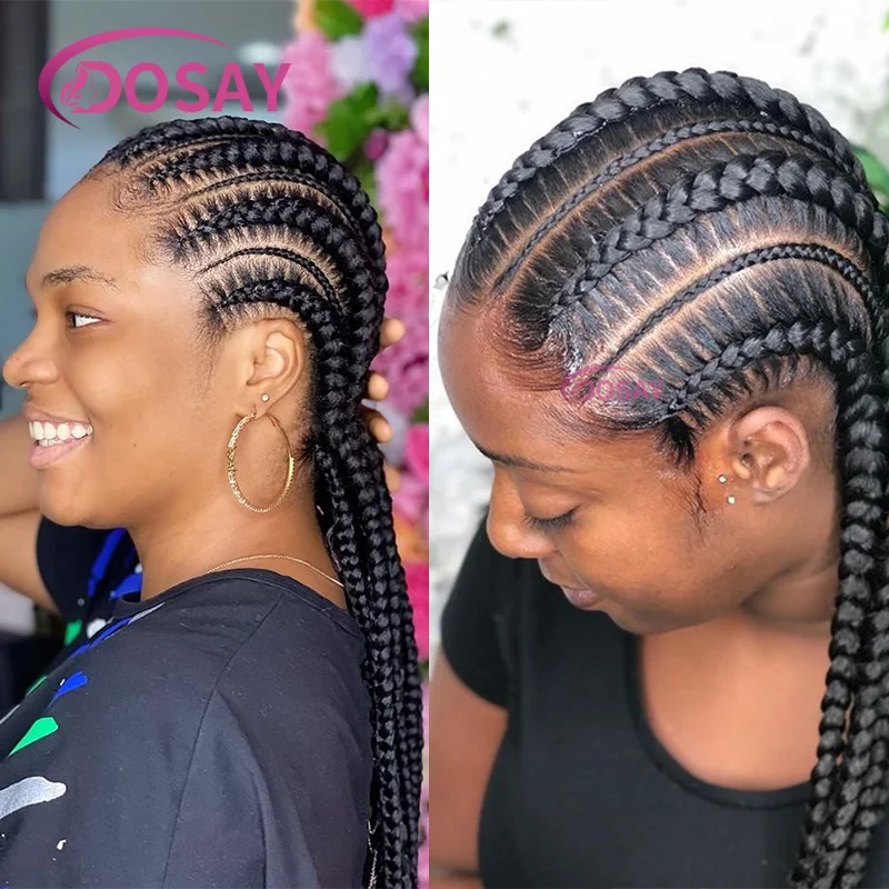 36 "Wig Renda Kepang Cornrow Wig Kepang Depan Renda Sintetis untuk Wanita Kulit Hitam Wig Kepang Kotak Tanpa Simpul Rambut Afrika Kepang