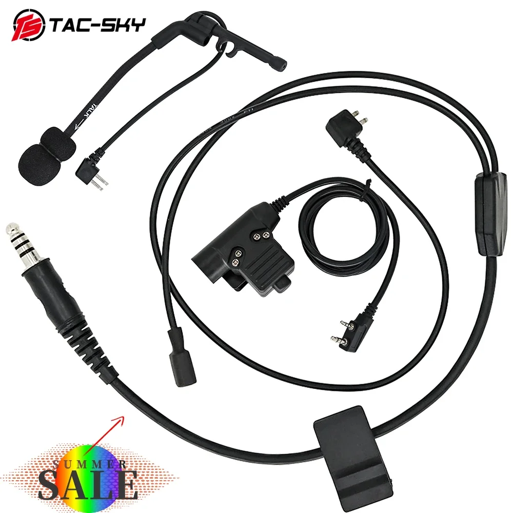 TAC-SKY tactical headset Y-cable kit Compatible with PELTOR PTT and Comtac headset microphone for Comtac headsets