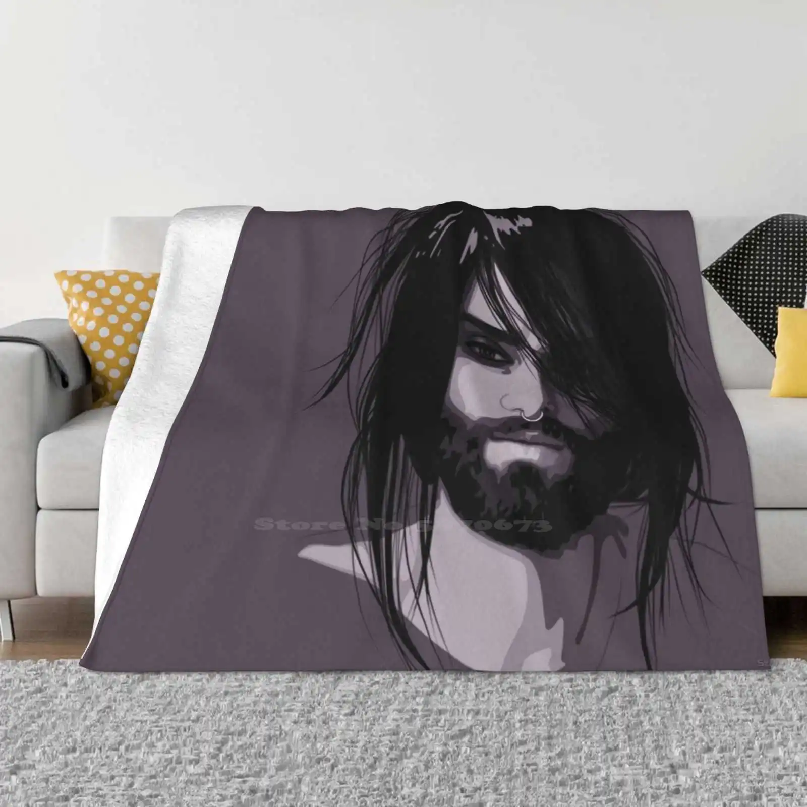 Tom Creative Design Comfortable Warm Flannel Blanket Conchita Wurst Singer Songwriter Beard Beautiful Popart Face Portrait Icon