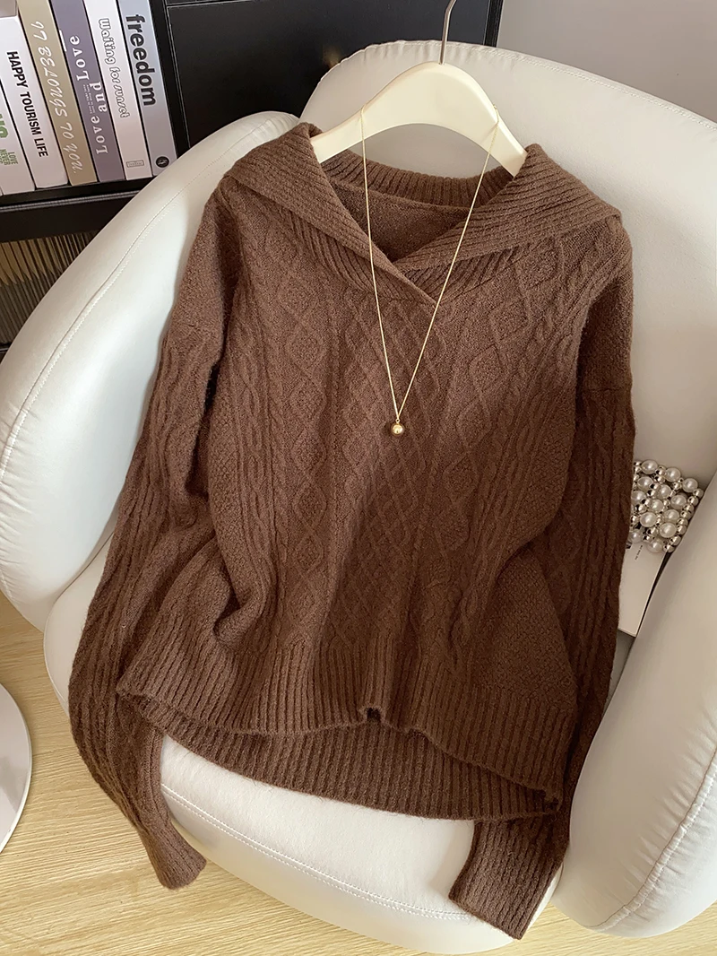 

Design Sensation Navy Collar Knitted Sweater Women High Waist ort Doll Collar Autumn Winter New Sle Casual Faion Knitwear