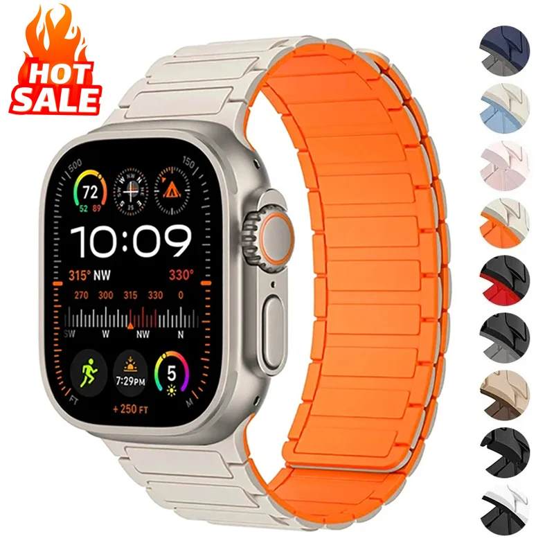 Magnetic Strap for Apple Watch Ultra 2 Band 44mm 45mm 41mm 40mm 49mm 38mm 42mm Silicone Bracelet iWatch Series 9 SE 8 7 6 5 4 3